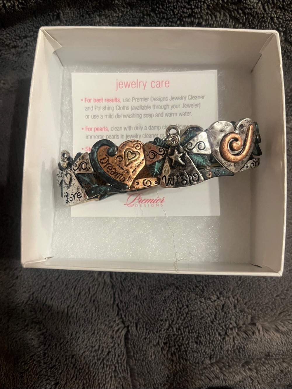 Premier Designs Two-Tone Heart & Wish Sculpted Cuff Bracelet - Silver & Copper